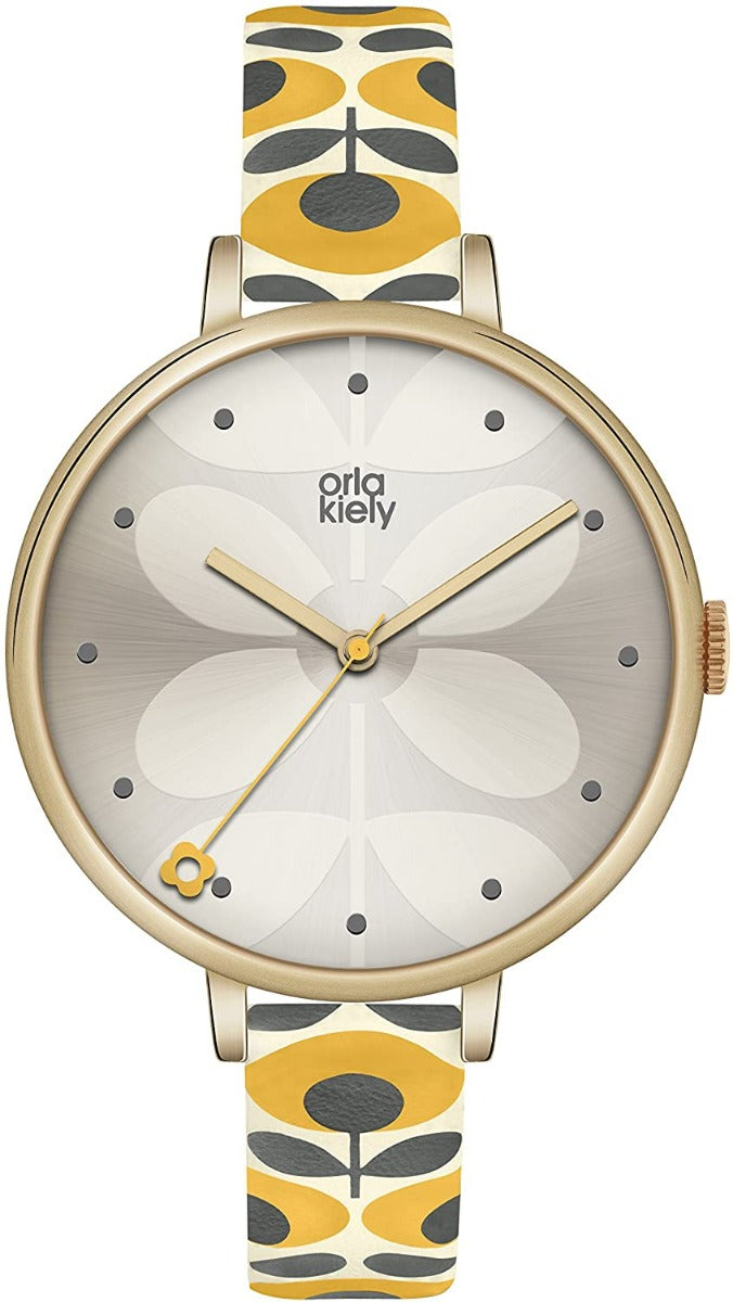 Orla Kiely Ladies Watch with Silver Dial and Yellow Leather Strap OK2136