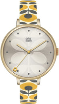 Orla Kiely Ladies Watch with Silver Dial and Yellow Leather Strap OK2136
