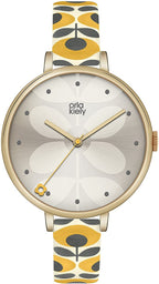Orla Kiely Ladies Watch with Silver Dial and Yellow Leather Strap OK2136