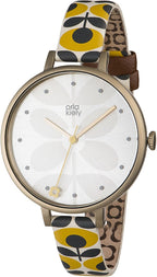 Orla Kiely Ladies Watch with Silver Dial and Yellow Leather Strap OK2136