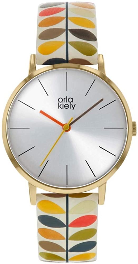 Orla Kiely Ladies Watch with Silver Dial and Cream Multi Leather Strap OK2246