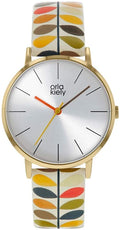 Orla Kiely Ladies Watch with Silver Dial and Cream Multi Leather Strap OK2246