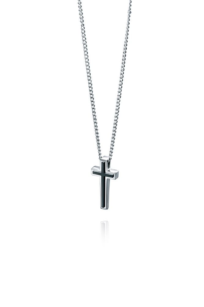 Fred Bennett Black IP Detail Cross Pendant with Chain P3006