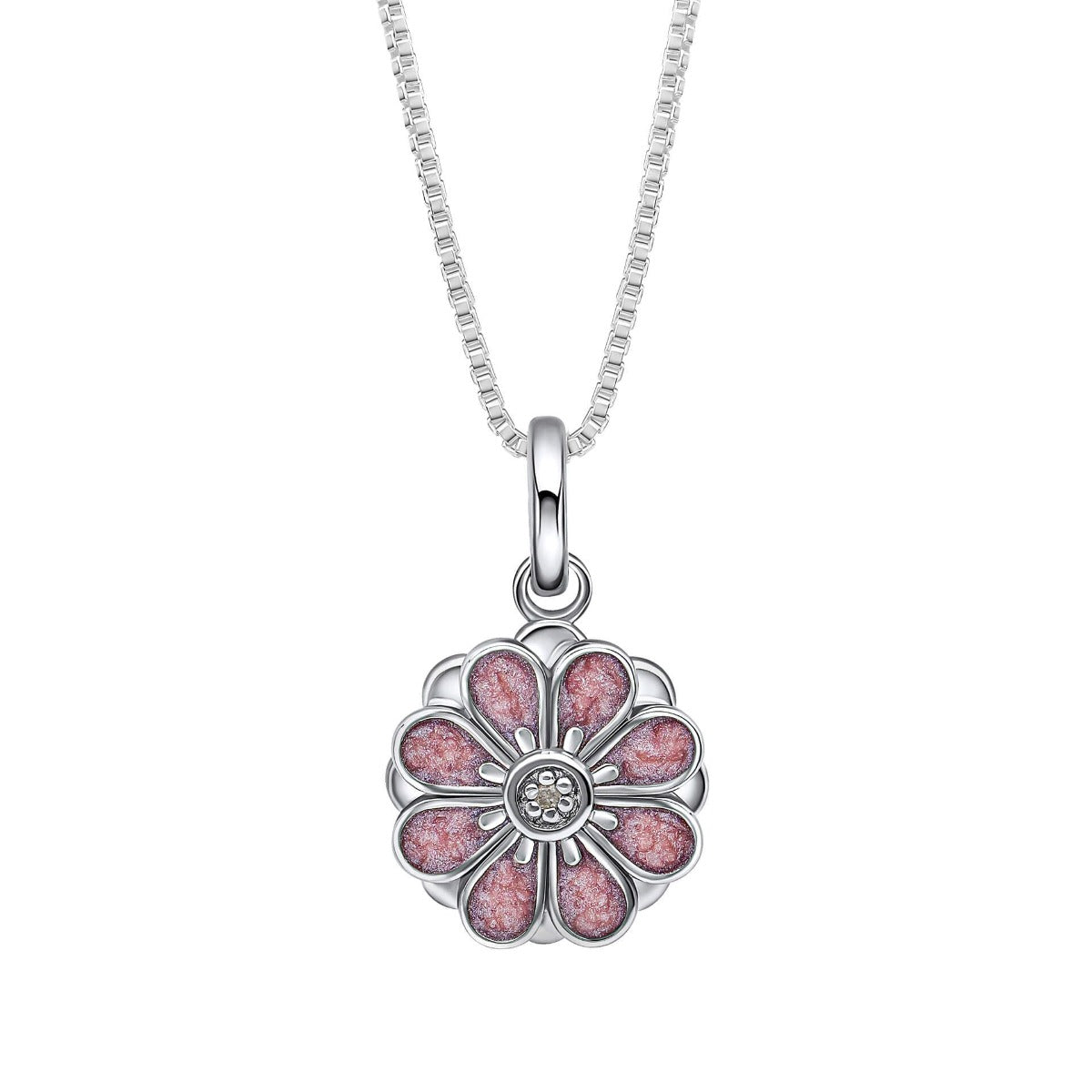 D for Diamond Pendent Blodyn Troelli Pinc gyda Diemwnt Go Iawn P5418