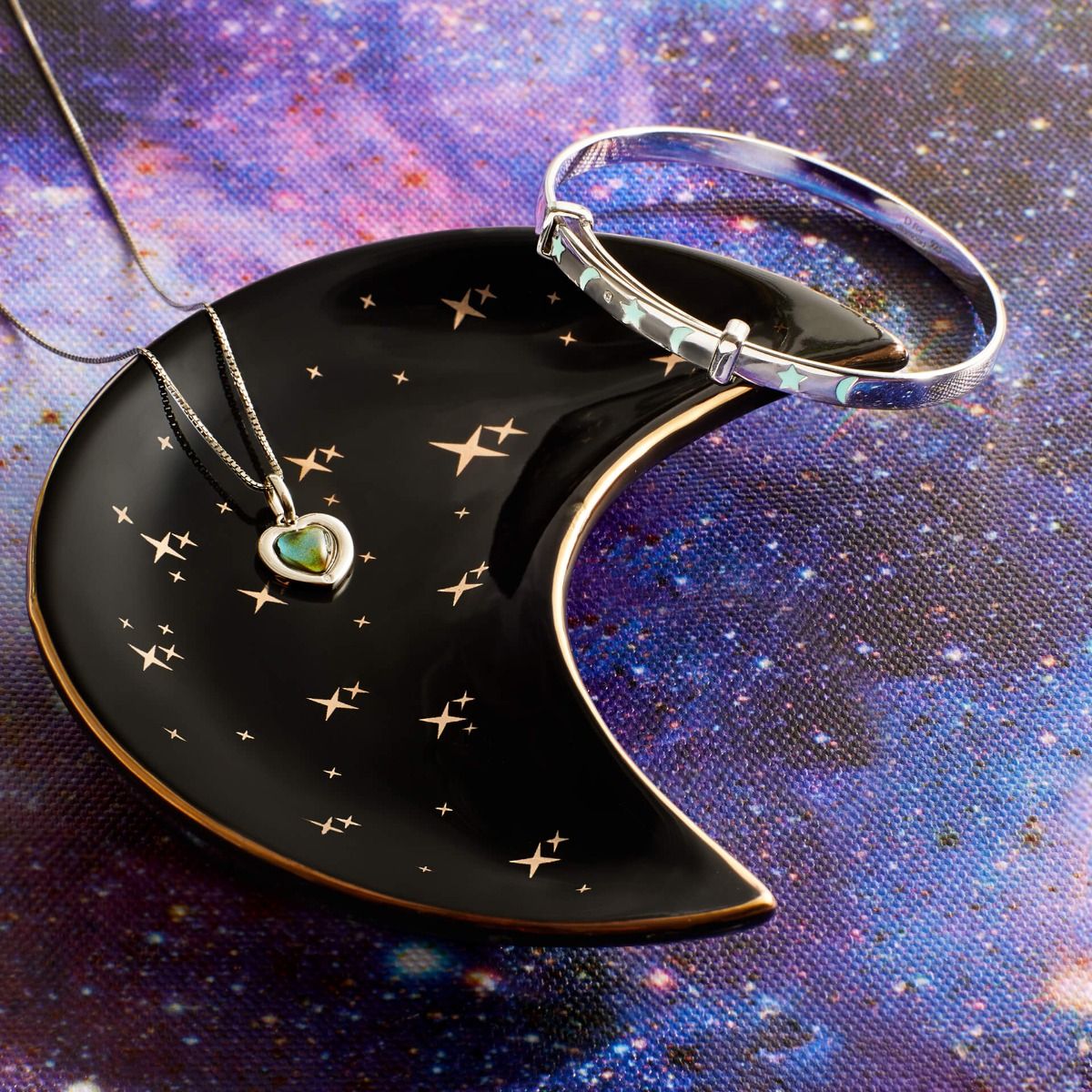 D for Diamond Glow in the Dark Star and Moon Bangle with Real Diamond B5542