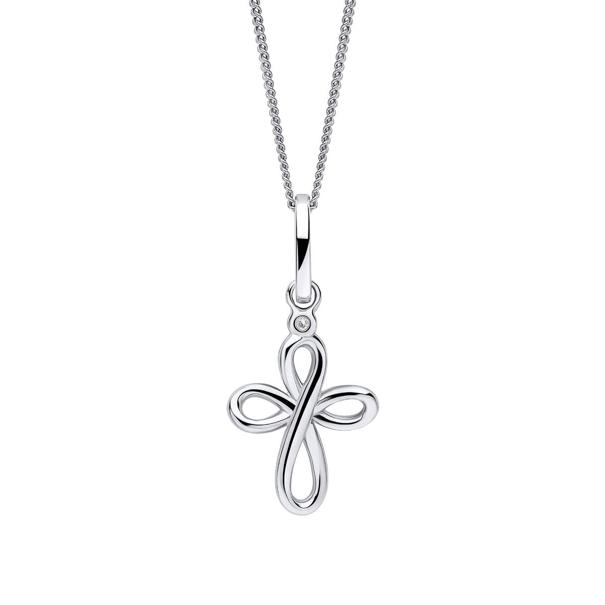 D for Diamond Kids Sterling Silver Cross Pendant with Real Diamond P5514