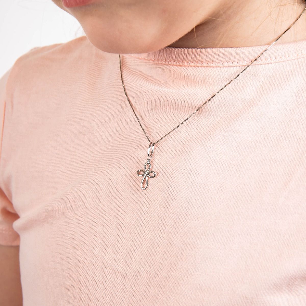 D for Diamond Kids Sterling Silver Cross Pendant with Real Diamond P5514