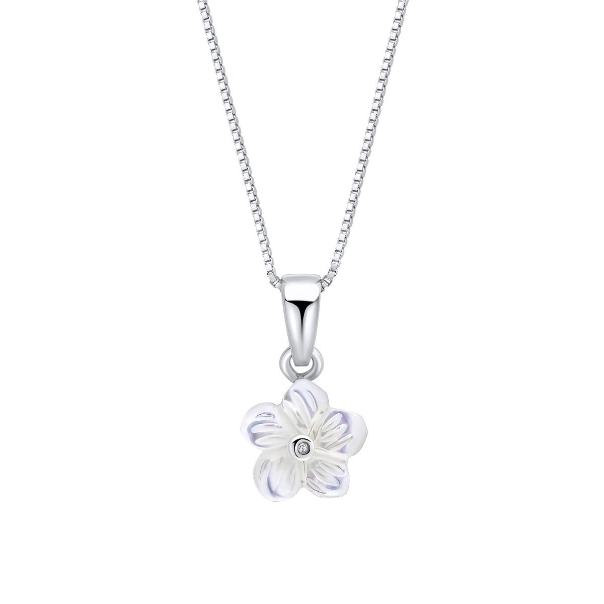 D for Diamond Carved Mother of Pearl Flower Pendant with Real Diamond P5565W