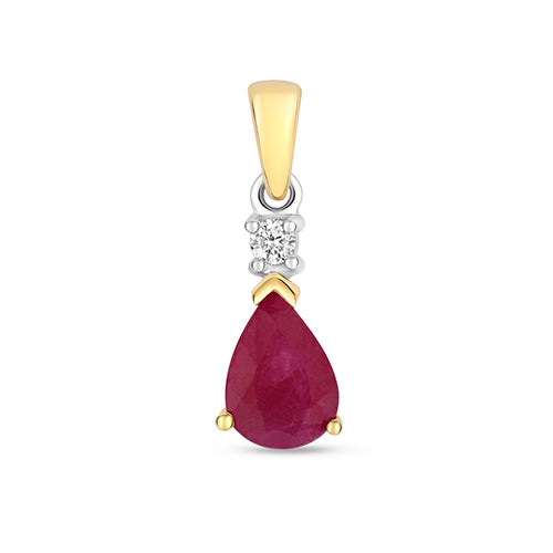 Pendent Rhuddem a Diemwnt Aur Melyn 9ct 0.85CT
