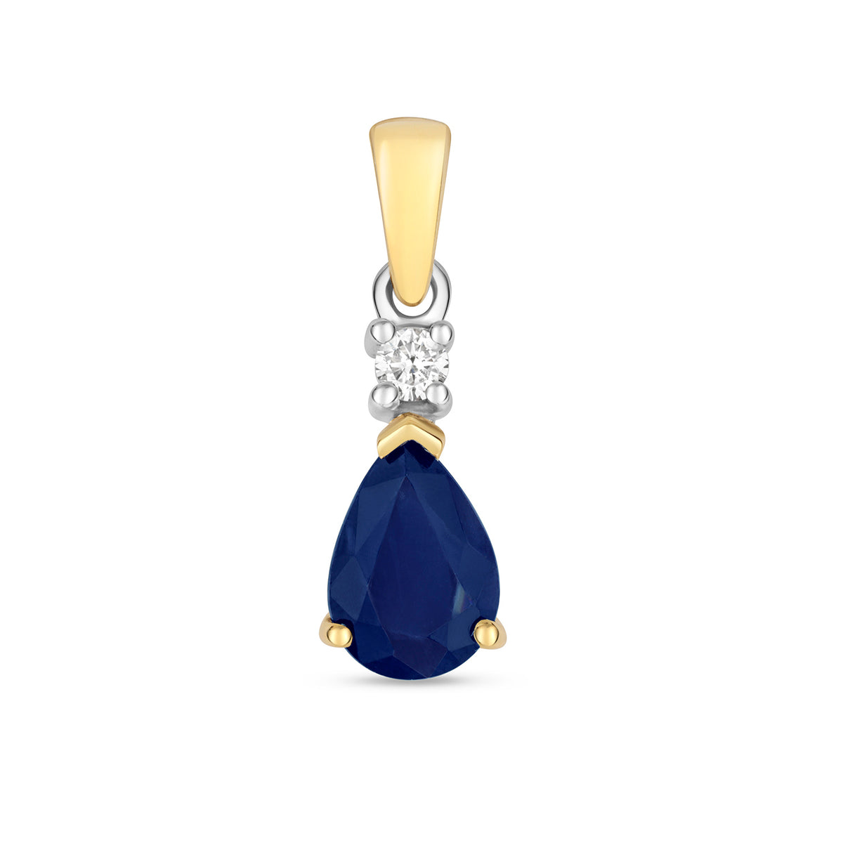 Pendent Saffir a Diemwnt Aur Melyn 9ct 0.85CT