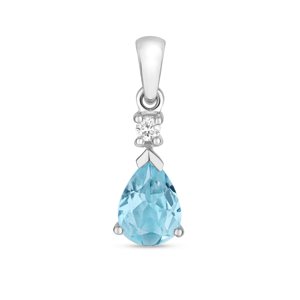 Pendant Aur Gwyn 9ct Acwamarin a Diemwnt 0.75CT