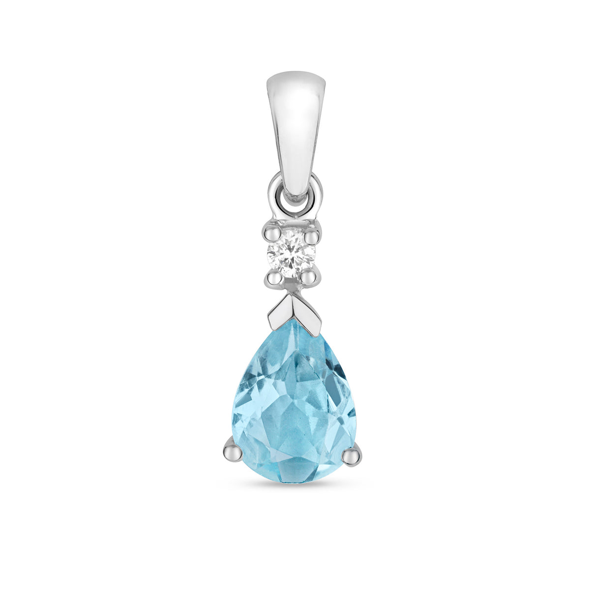 Pendant Aur Gwyn 9ct Acwamarin a Diemwnt 0.75CT
