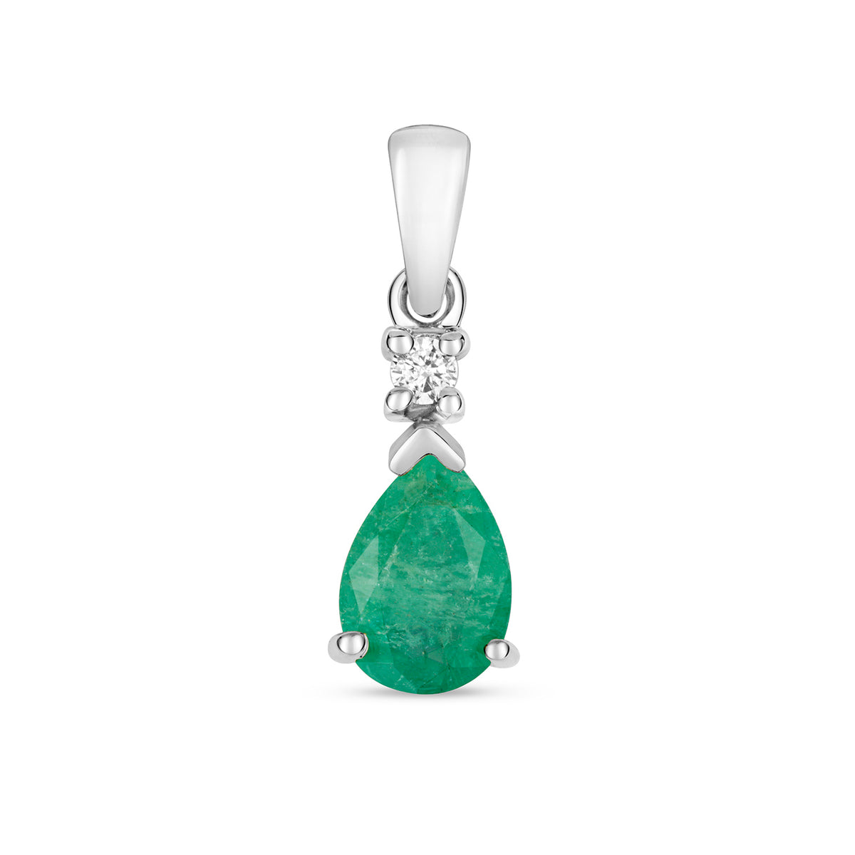 Tlws Emrallt a Diemwnt Aur Gwyn 9ct 0.75CT
