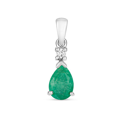 Tlws Emrallt a Diemwnt Aur Gwyn 9ct 0.75CT