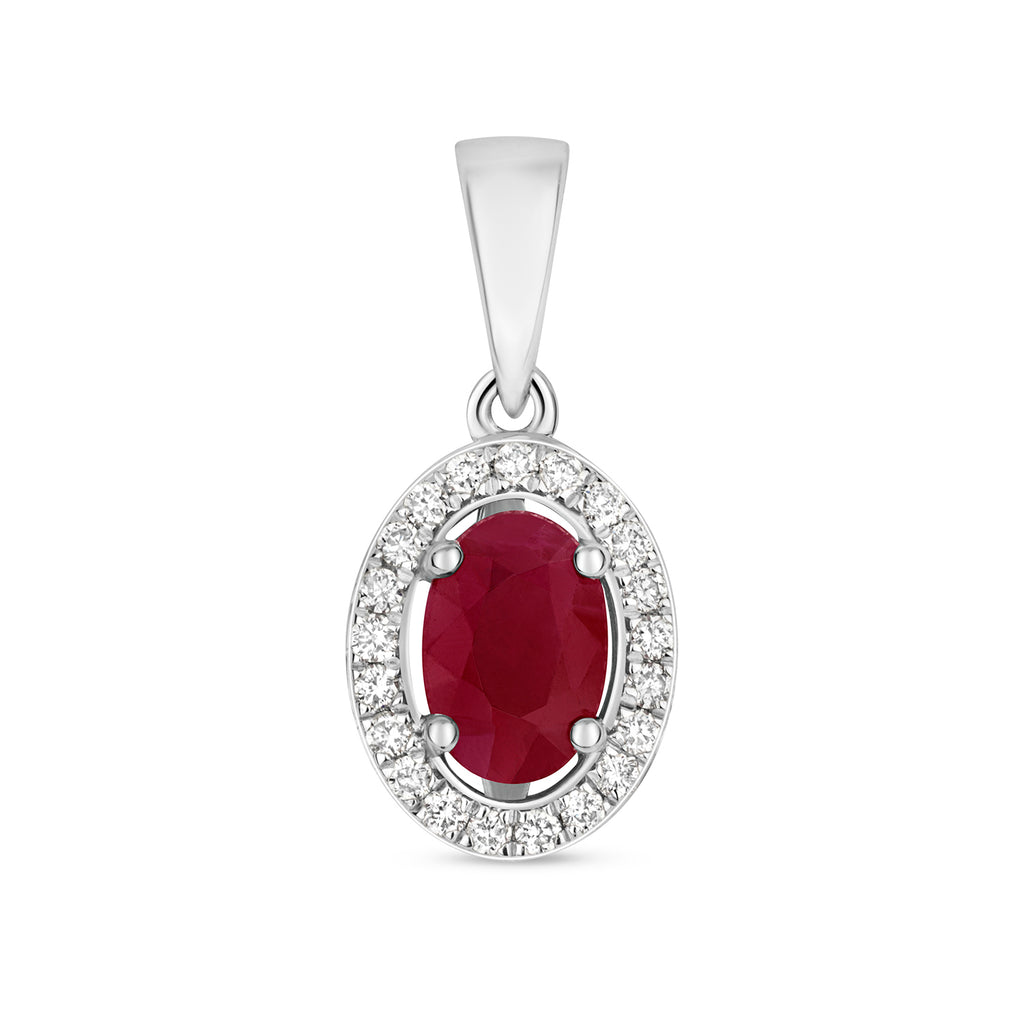 Pendent Rhuddem a Diemwnt Aur Gwyn 9ct 0.600+0.090CT