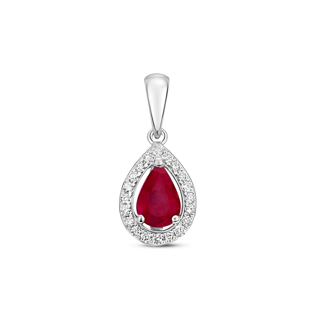Tlws Aur Gwyn 9ct gyda Rhuddem a Diemwnt 0.590+0.090CT