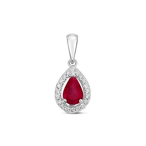 Tlws Aur Gwyn 9ct gyda Rhuddem a Diemwnt 0.590+0.090CT