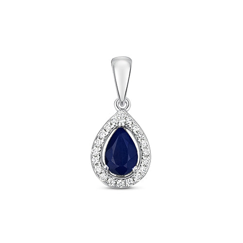 Pendent Saffir a Diemwnt Aur Gwyn 9ct 0.610+0.090CT