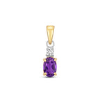 Pendent Amethest a Diemwnt 0.4CT Aur Melyn 9ct
