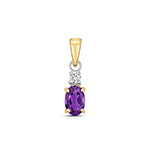 Pendent Amethest a Diemwnt 0.4CT Aur Melyn 9ct