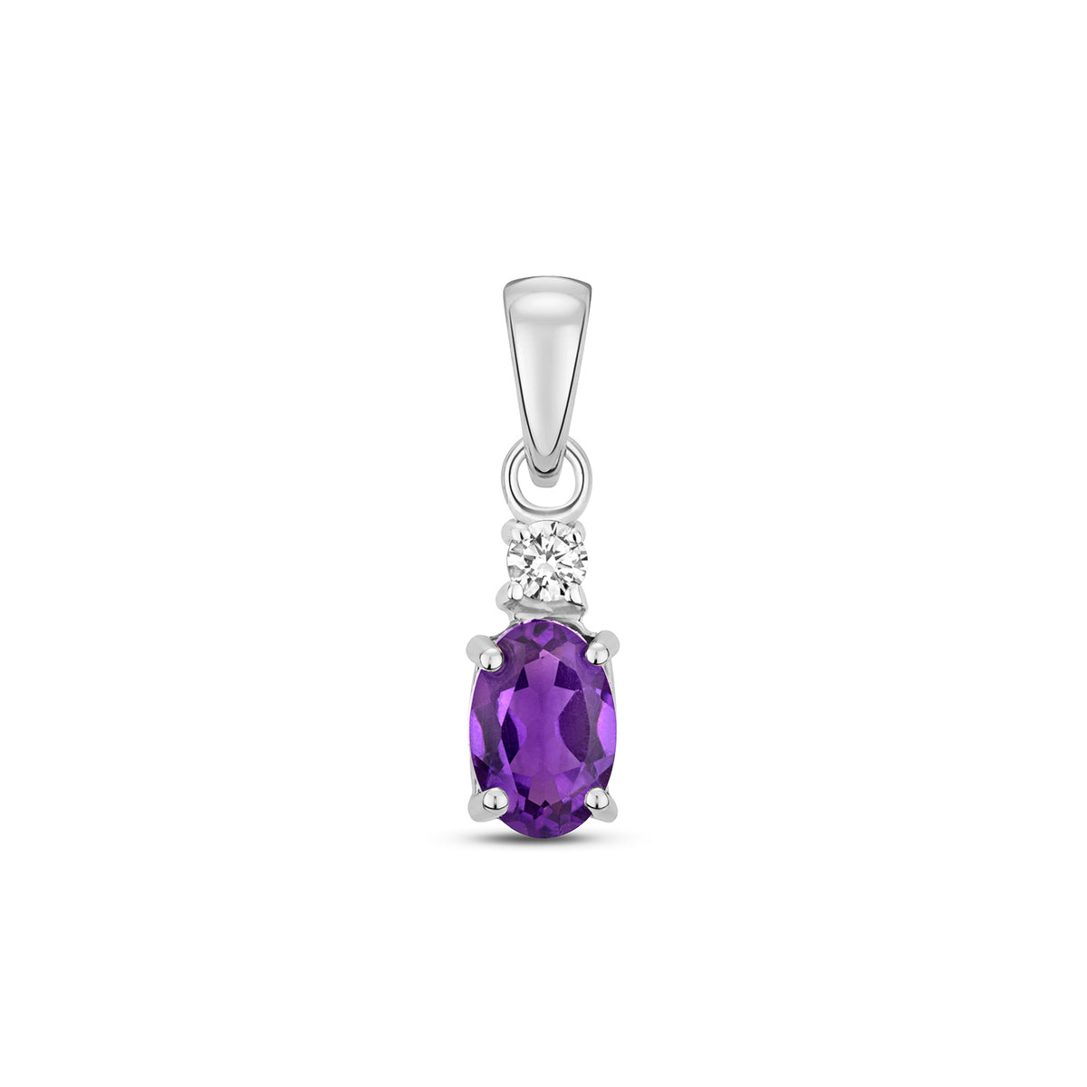 Pendant Amethyst a Diemwnt Aur Gwyn 9ct 0.4CT