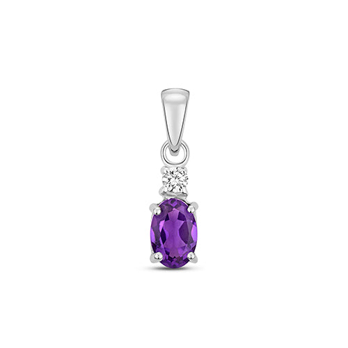 Pendant Amethyst a Diemwnt Aur Gwyn 9ct 0.4CT