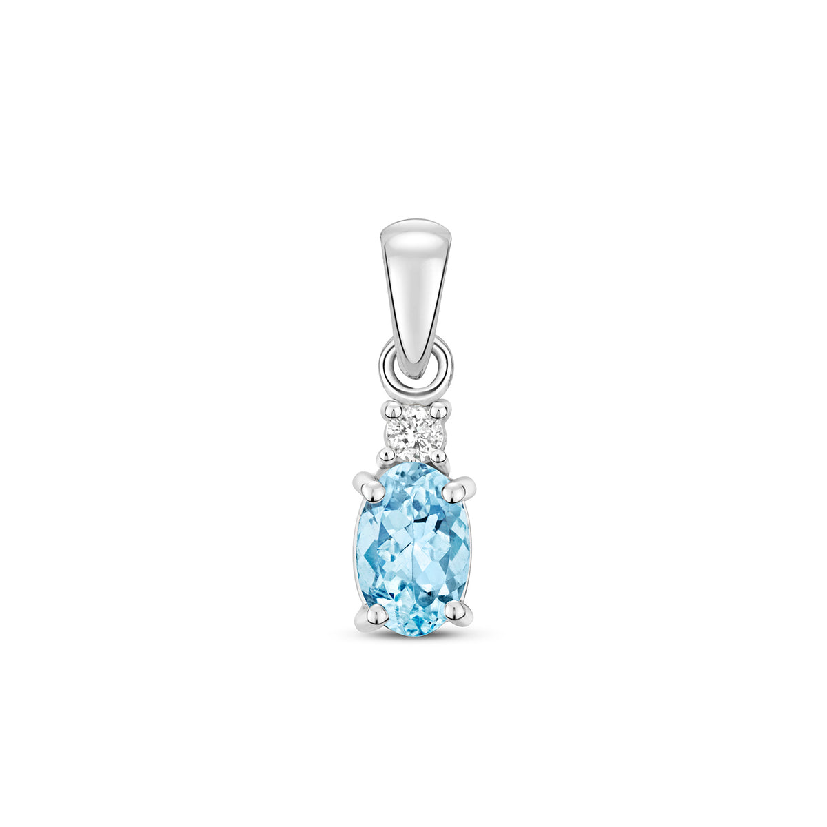 Pendant Acwamarin a Diemwnt Aur Gwyn 9ct 0.5CT