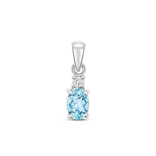 Pendant Acwamarin a Diemwnt Aur Gwyn 9ct 0.5CT