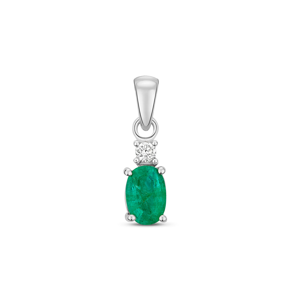 Pendant Emrallt a Diemwnt Aur Gwyn 9ct 0.45CT