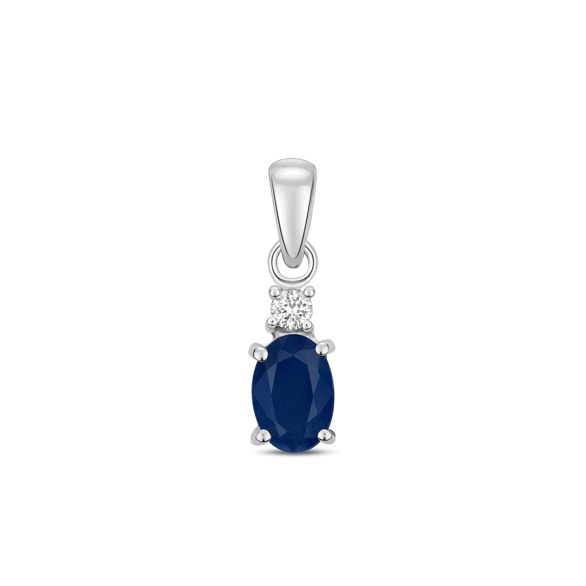 Pendent Saffir a Diemwnt Aur Gwyn 9ct 0.5CT