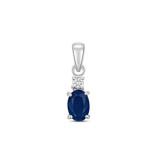 Pendent Saffir a Diemwnt Aur Gwyn 9ct 0.5CT