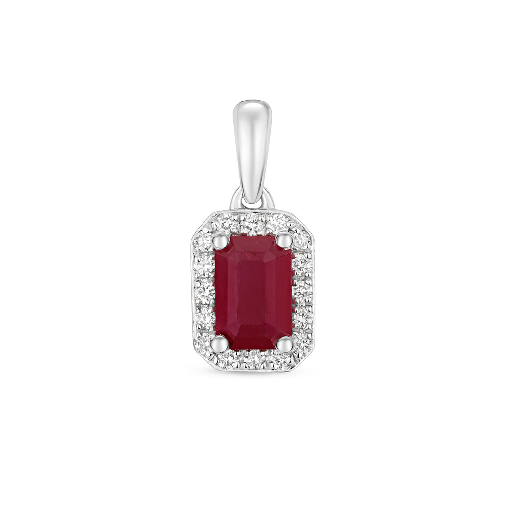 Pendent Rhuddem a Diemwnt Aur Gwyn 9ct 0.700+0.100CT