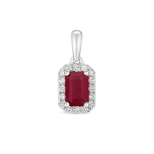 Pendent Rhuddem a Diemwnt Aur Gwyn 9ct 0.700+0.100CT