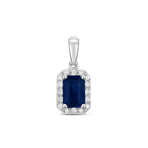 Pendent Saffir a Diemwnt Aur Gwyn 9ct 0.740+0.100CT