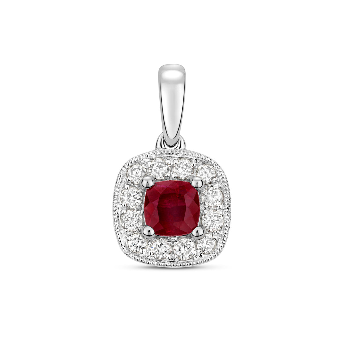 Pendant Rhuddem a Diemwnt Aur Gwyn 9ct 0.420+0.160CT