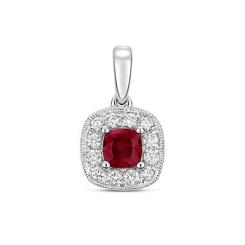Pendant Rhuddem a Diemwnt Aur Gwyn 9ct 0.420+0.160CT