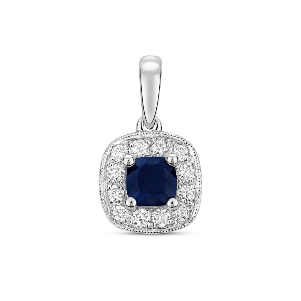 9ct White Gold Sapphire and Diamond Pendant 0.460+0.160CT