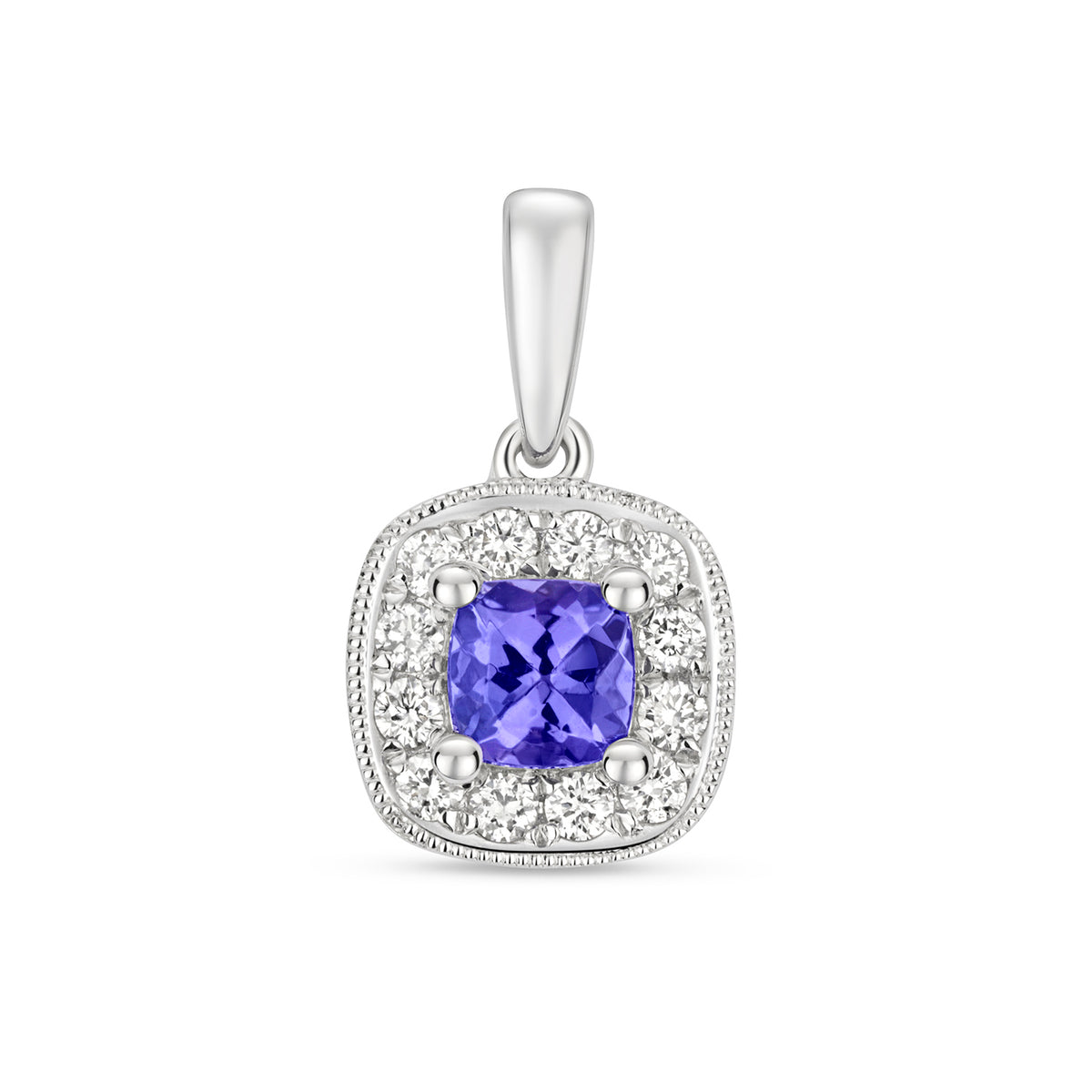 Pendant Tansanit a Diemwnt Aur Gwyn 9ct 0.320+0.160CT