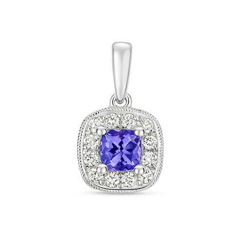 Pendant Tansanit a Diemwnt Aur Gwyn 9ct 0.320+0.160CT