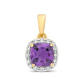 Pendant Amethyst a Diemwnt Aur Melyn 9ct 0.860+0.080CT