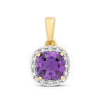 Pendant Amethyst a Diemwnt Aur Melyn 9ct 0.860+0.080CT
