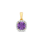 Pendant Amethyst a Diemwnt Aur Melyn 9ct 0.860+0.080CT