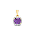 Pendant Amethyst a Diemwnt Aur Melyn 9ct 0.860+0.080CT