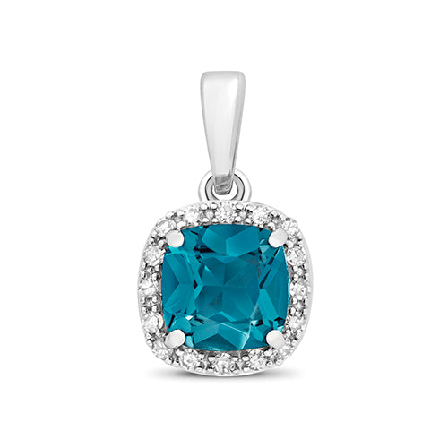 9ct White Gold Blue Topaz and Diamond Pendant 1.210+0.080CT