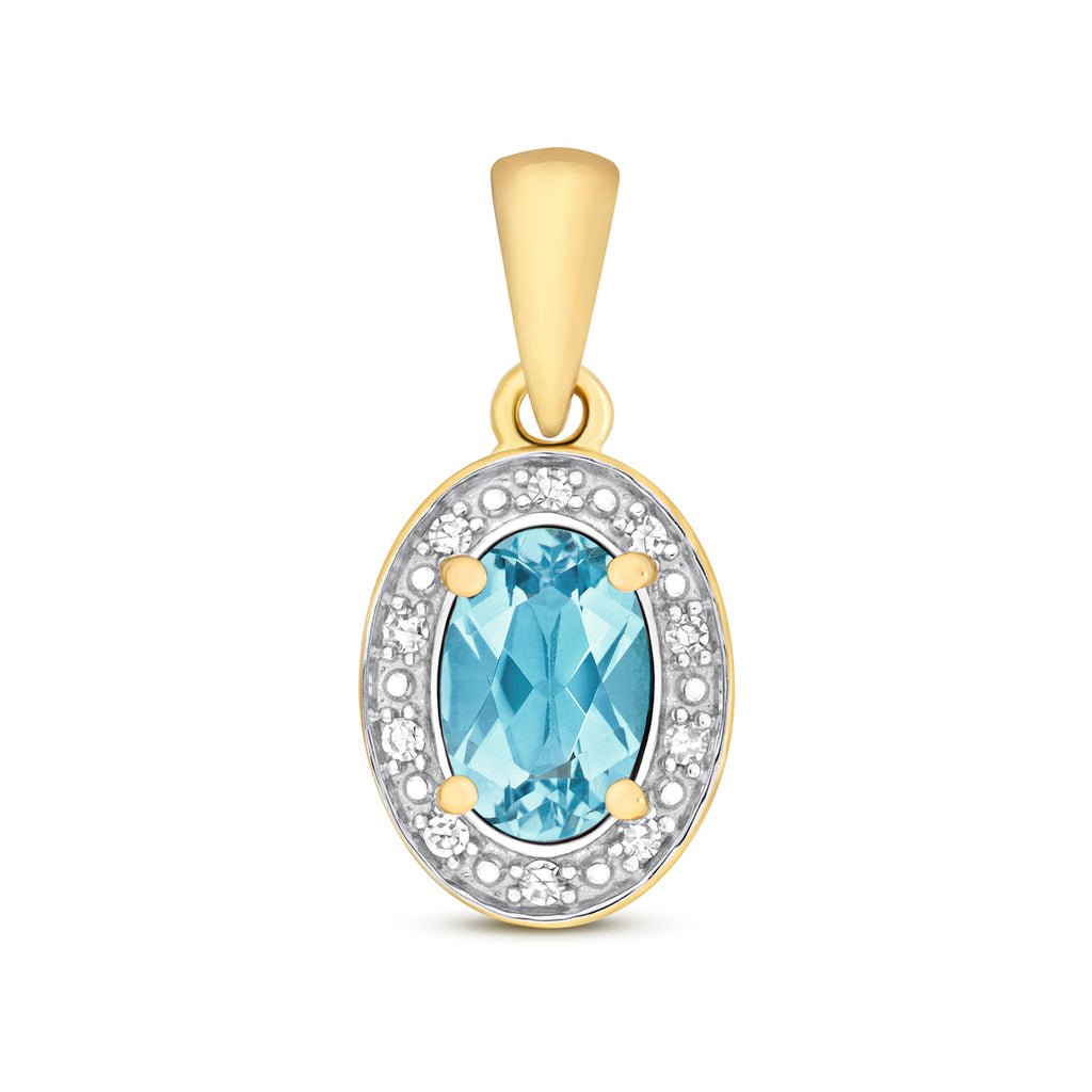 Pendant Topas Glas a Diemwnt Aur Melyn 9ct 0.550+0.030CT