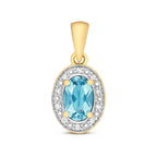 Pendant Topas Glas a Diemwnt Aur Melyn 9ct 0.550+0.030CT