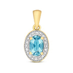 Pendant Topas Glas a Diemwnt Aur Melyn 9ct 0.550+0.030CT