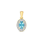 Pendant Topas Glas a Diemwnt Aur Melyn 9ct 0.550+0.030CT
