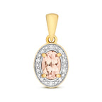 Pendant Morganite a Diemwnt Aur Melyn 9ct 0.440+0.030CT