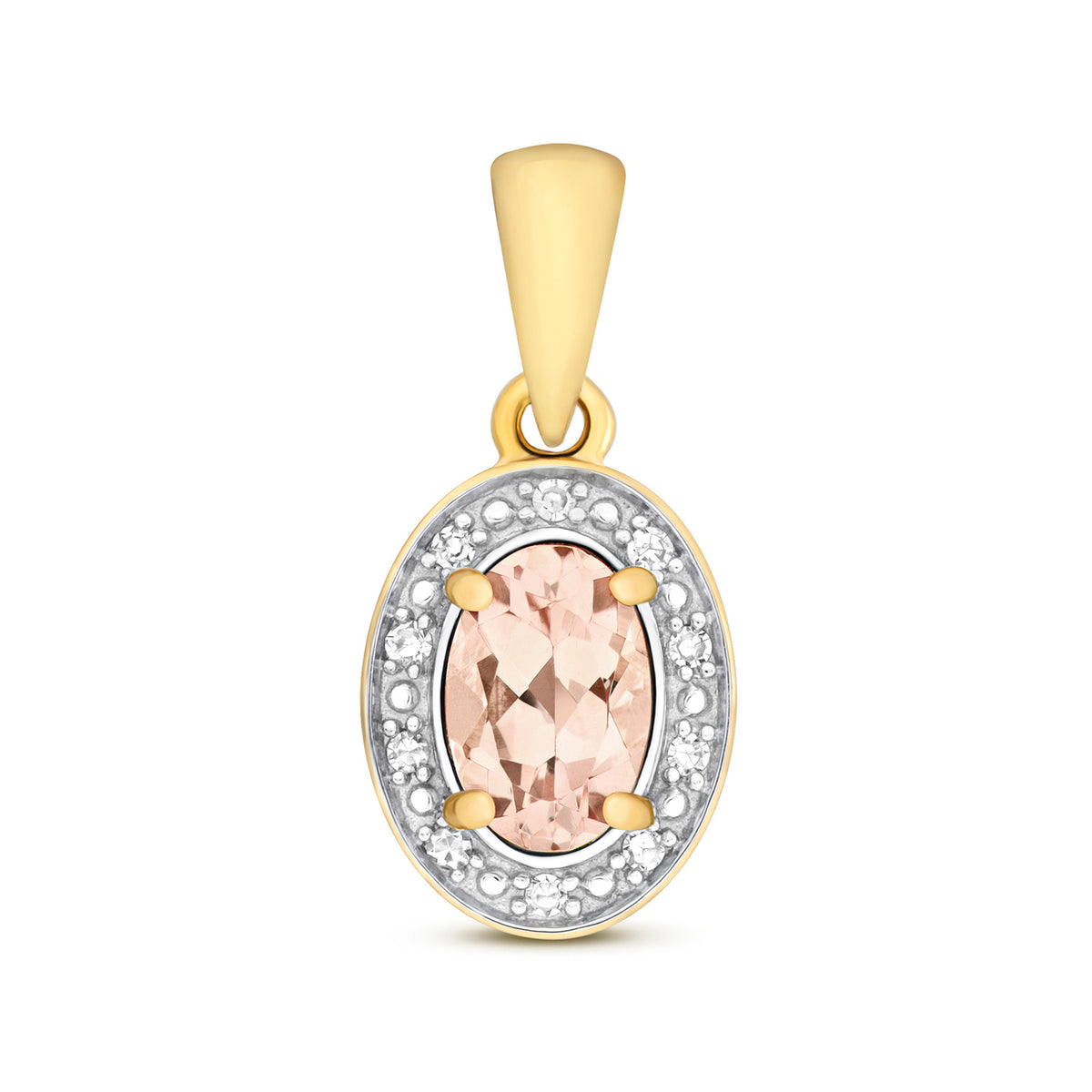 Pendant Morganite a Diemwnt Aur Melyn 9ct 0.440+0.030CT